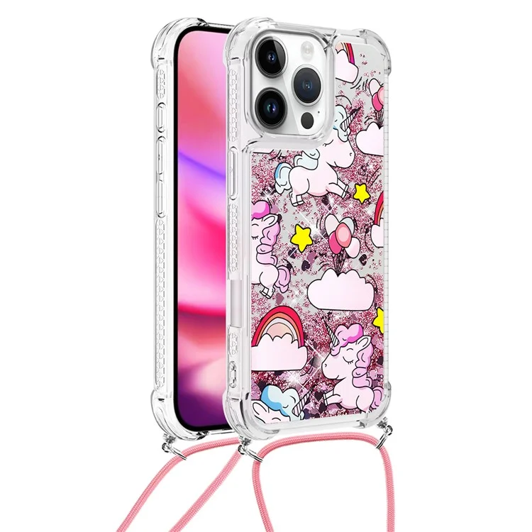YB Quicksand Series-5 Для Iphone 16 Pro Tpu Case с Чехлом Телефона Lanyard Pattern - Милая Лошадь и Облака