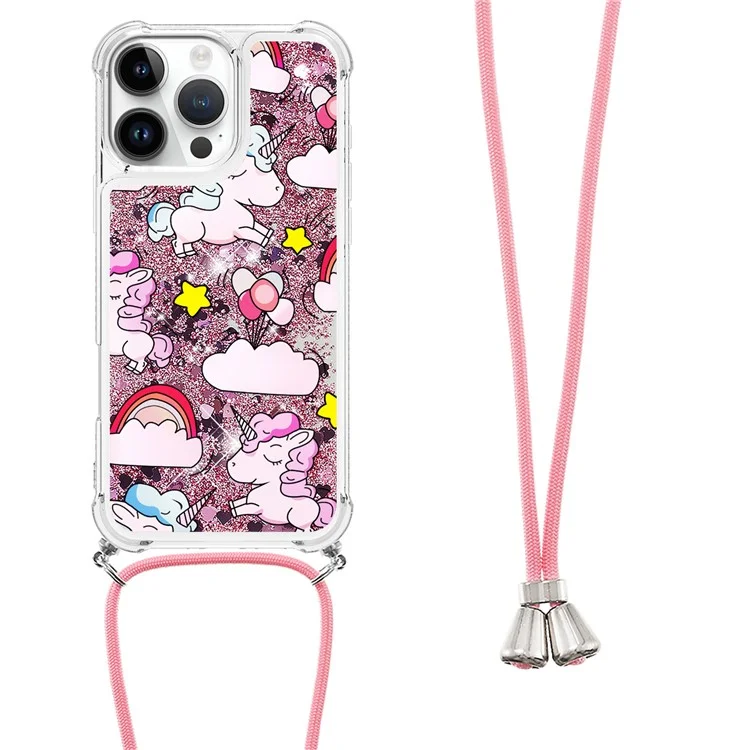 YB Quicksand Series-5 Для Iphone 16 Pro Tpu Case с Чехлом Телефона Lanyard Pattern - Милая Лошадь и Облака