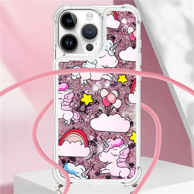 YB Quicksand Series-5 Для Iphone 16 Pro Tpu Case с Чехлом Телефона Lanyard Pattern - Милая Лошадь и Облака