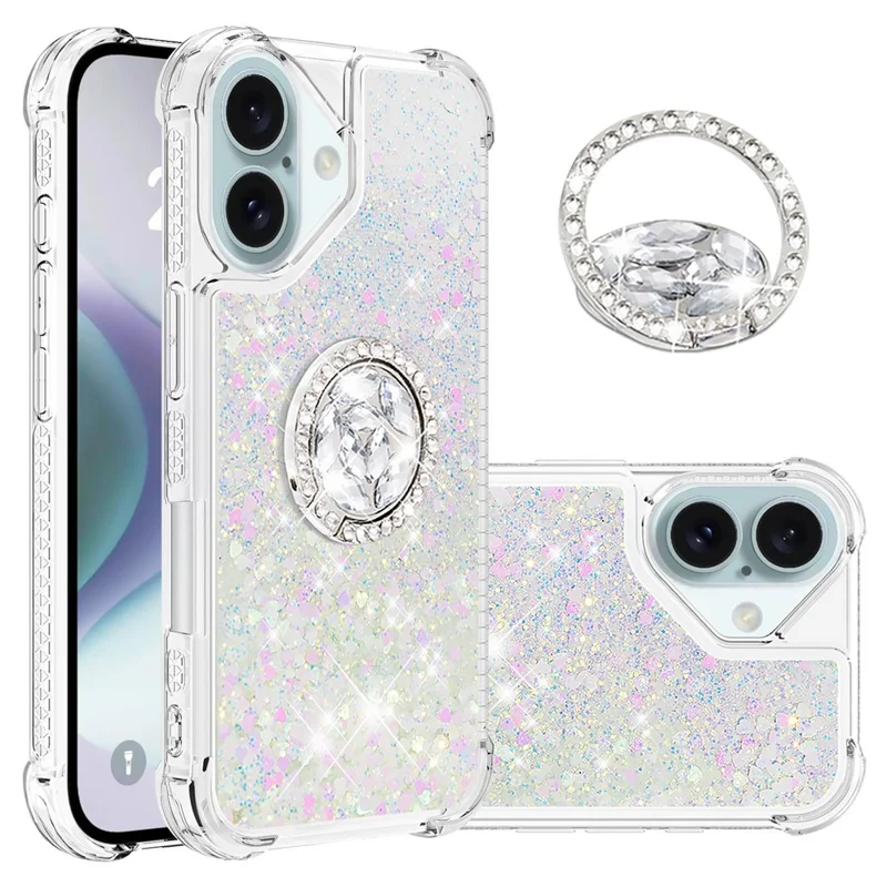 YB Quicksand Series-7 Para Iphone 16 Plus Kickstand Case Shiny Ligins TPU Capa - Laser / Corações