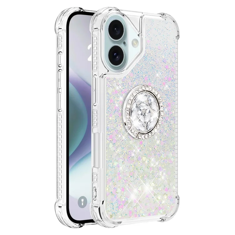 YB Quicksand Series-7 Para Iphone 16 Plus Kickstand Case Shiny Ligins TPU Capa - Laser / Corações