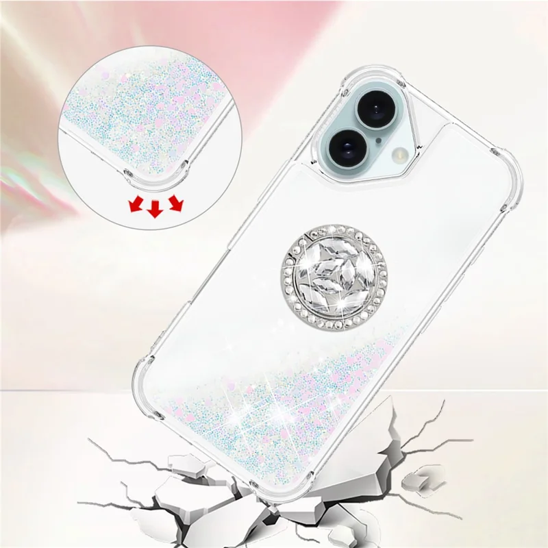 YB Quicksand Series-7 Para Iphone 16 Plus Kickstand Case Shiny Ligins TPU Capa - Laser / Corações