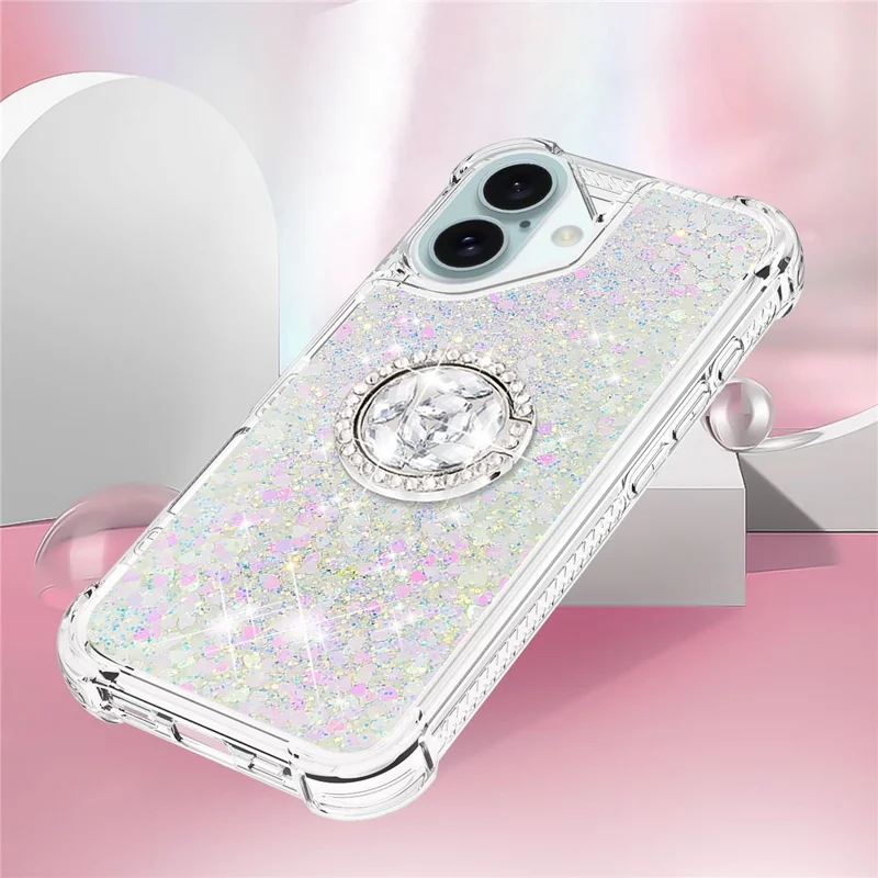 YB Quicksand Series-7 Para Iphone 16 Plus Kickstand Case Shiny Ligins TPU Capa - Laser / Corações