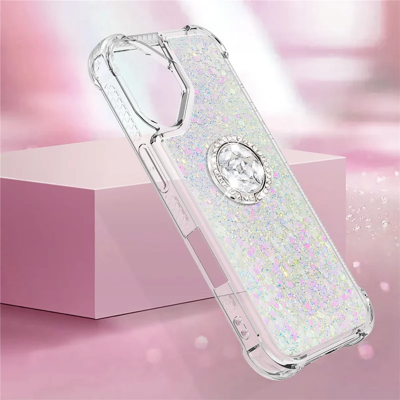 YB Quicksand Series-7 Para Iphone 16 Plus Kickstand Case Shiny Ligins TPU Capa - Laser / Corações