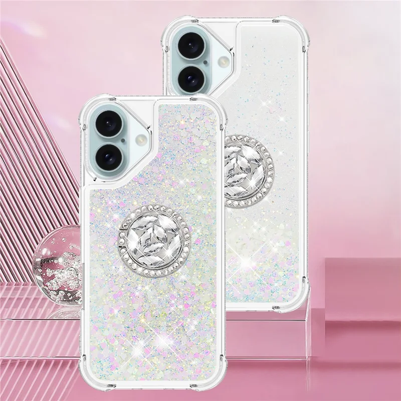 YB Quicksand Series-7 Para Iphone 16 Plus Kickstand Case Shiny Ligins TPU Capa - Laser / Corações