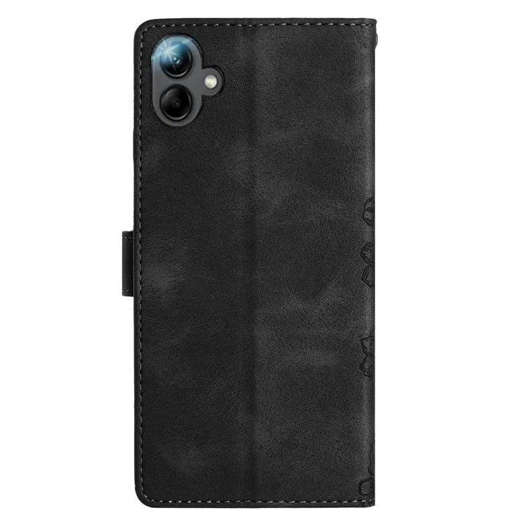 Für Samsung Galaxy A06 Case Butterfly Flower Pattern Skin-Touch Leather Phone Cover - Schwarz