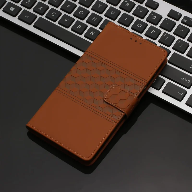 Para Samsung Galaxy A06 Case Rhombus Leather Horizontal Flip Phone Cover - Marrom
