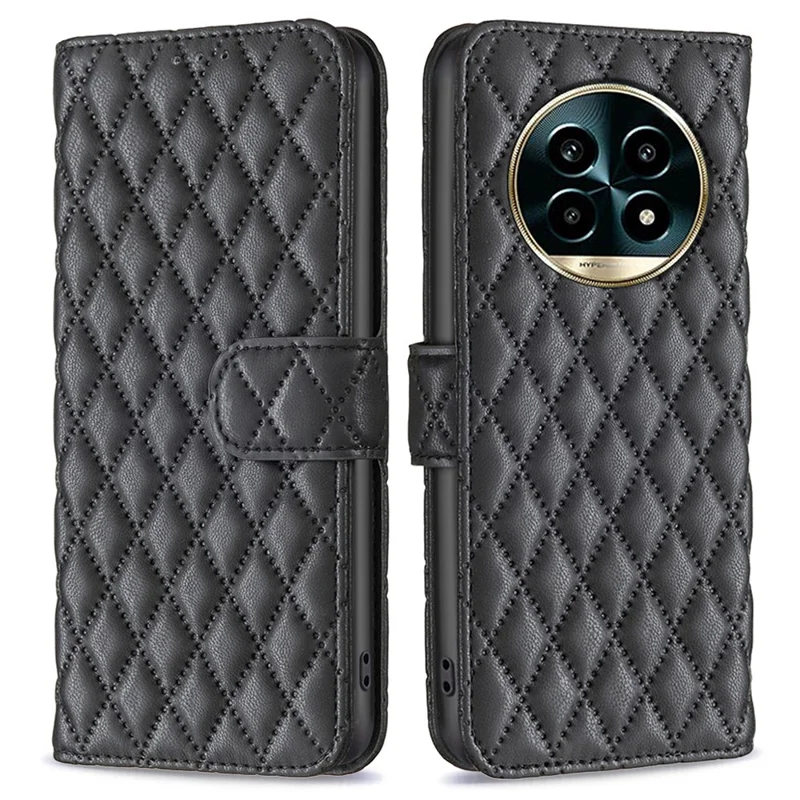 Binfen Color BF Style-14 Pour Realme 13 Pro + 5G / 13 Pro 5G Case Rhombus Phone Téléphon de Couverture en Cuir - Noir