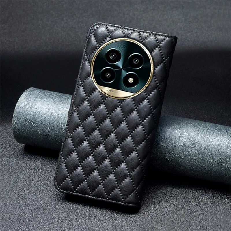 Binfen Color BF Style-14 Pour Realme 13 Pro + 5G / 13 Pro 5G Case Rhombus Phone Téléphon de Couverture en Cuir - Noir