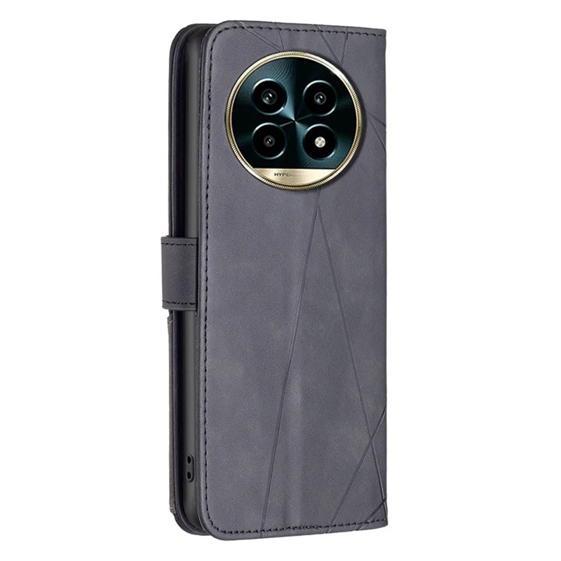 BINFEN COLOR For Realme 13 Pro 5G (Global) / 13 Pro+ 5G (Global) Phone Cases Wallet Stand Geometry Imprint Leather Cover - Black