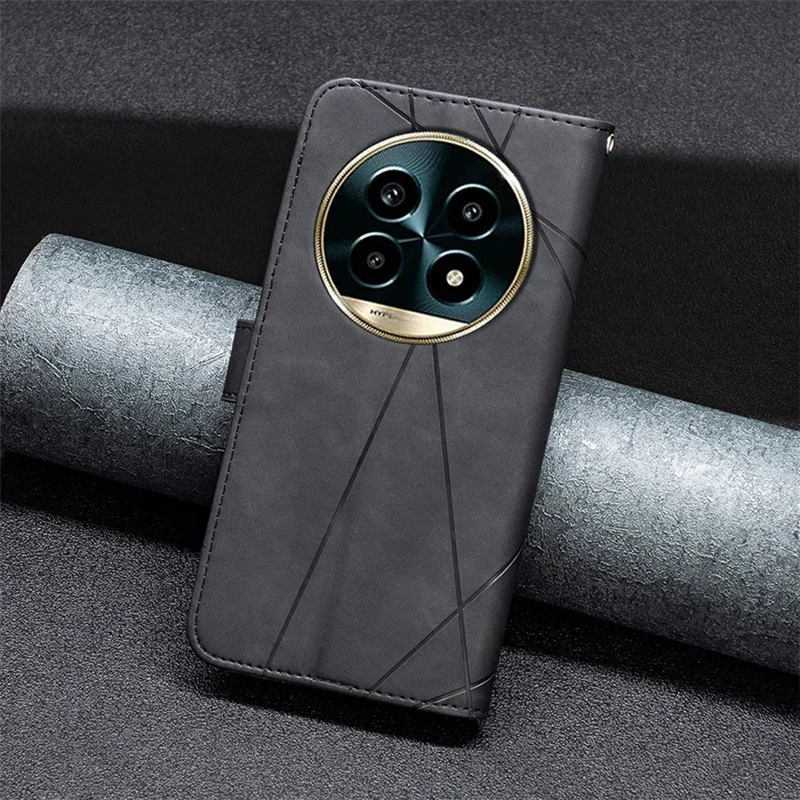 BINFEN COLOR For Realme 13 Pro 5G (Global) / 13 Pro+ 5G (Global) Phone Cases Wallet Stand Geometry Imprint Leather Cover - Black