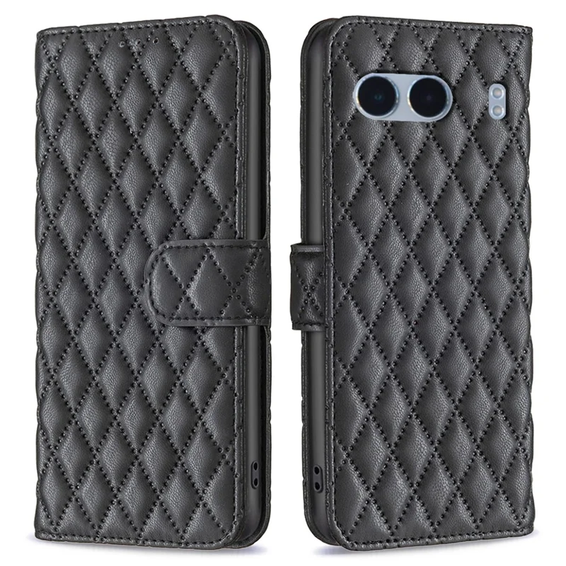 BINFEN COLOR BF Estilo-14 Para Capa OnePlus Nord 4 Couro de Telefone com Desenho Losango - Preto