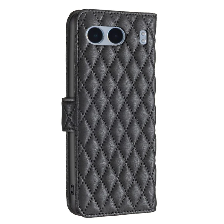 BINFEN COLOR BF Estilo-14 Para Capa OnePlus Nord 4 Couro de Telefone com Desenho Losango - Preto