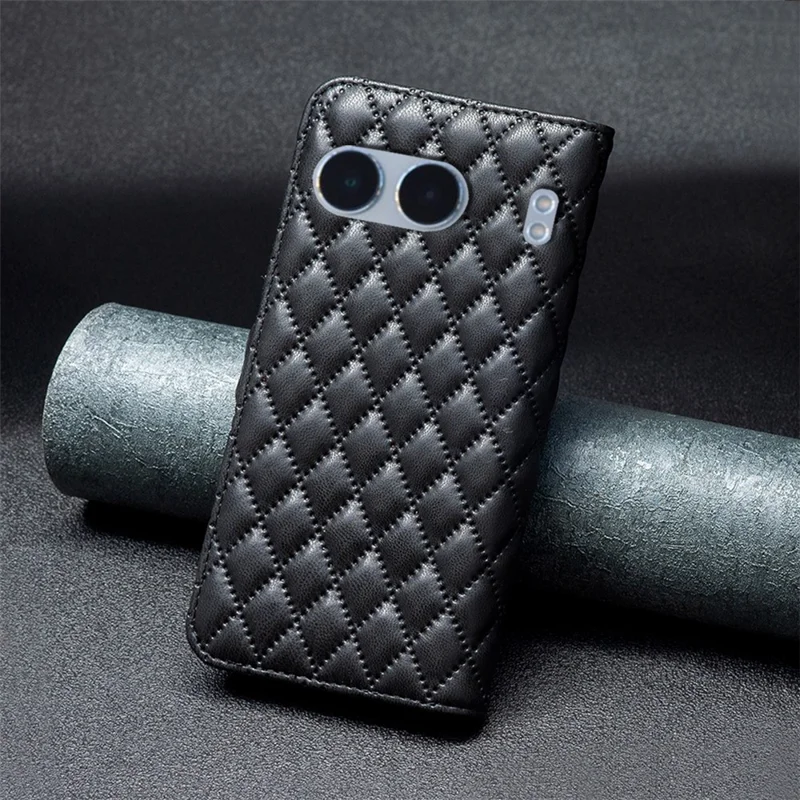 BINFEN COLOR BF Estilo-14 Para Capa OnePlus Nord 4 Couro de Telefone com Desenho Losango - Preto