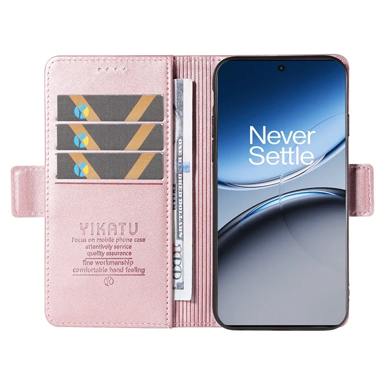 YIKATU YK-003 Para Funda Cartera Soporte de OnePlus Nord 4 Cubierta de Teléfono de Cuero - Oro Rosa