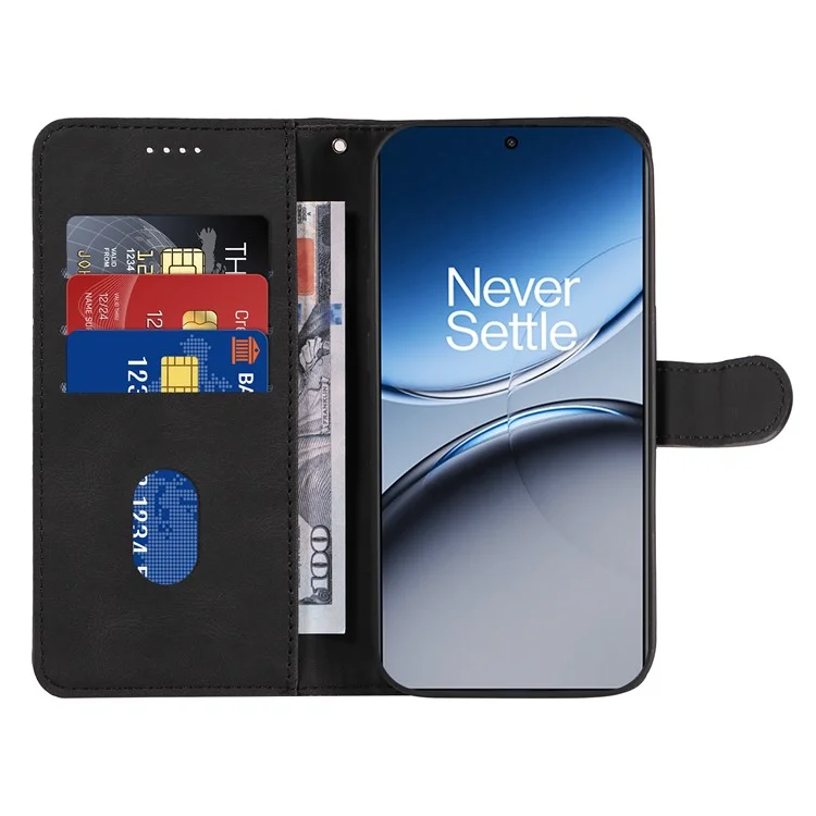 Für OnePlus Nord 4 Case Stand Wallet Leder Handyhülle Gekrümmte Linie Handgelenkschlaufe - Schwarz