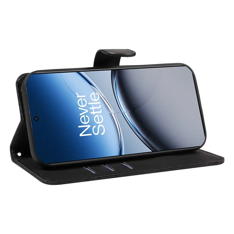 Für OnePlus Nord 4 Case Stand Wallet Leder Handyhülle Gekrümmte Linie Handgelenkschlaufe - Schwarz