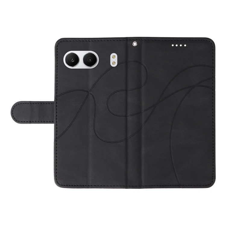 Für OnePlus Nord 4 Case Stand Wallet Leder Handyhülle Gekrümmte Linie Handgelenkschlaufe - Schwarz