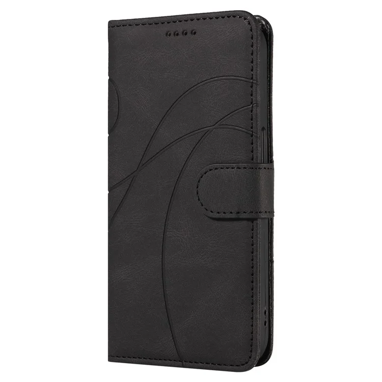 Für OnePlus Nord 4 Case Stand Wallet Leder Handyhülle Gekrümmte Linie Handgelenkschlaufe - Schwarz