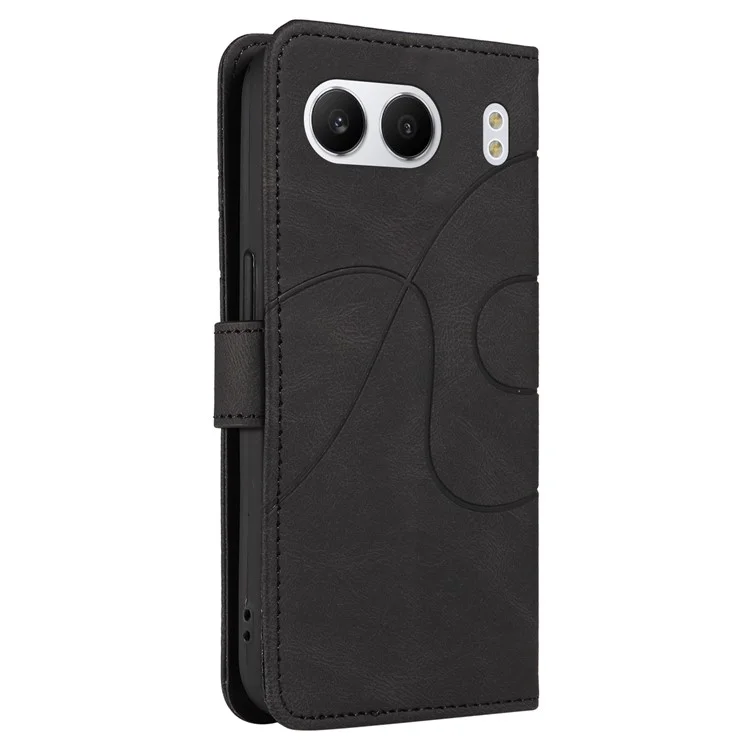 Für OnePlus Nord 4 Case Stand Wallet Leder Handyhülle Gekrümmte Linie Handgelenkschlaufe - Schwarz