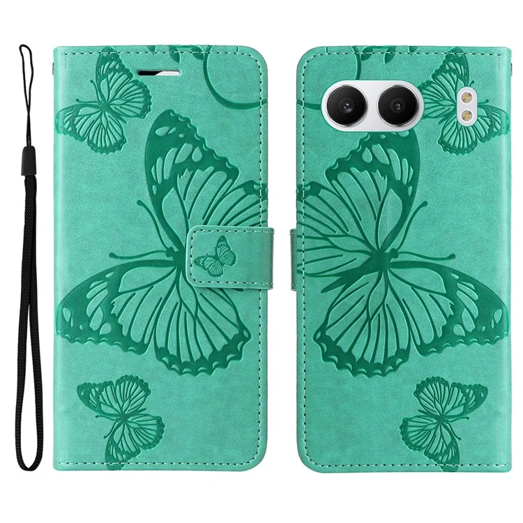 Série de fleurs d'impression KT pour le boîtier OnePlus Nord 4 - Floral Butterfly Leather Wallet Phone Cover - Vert