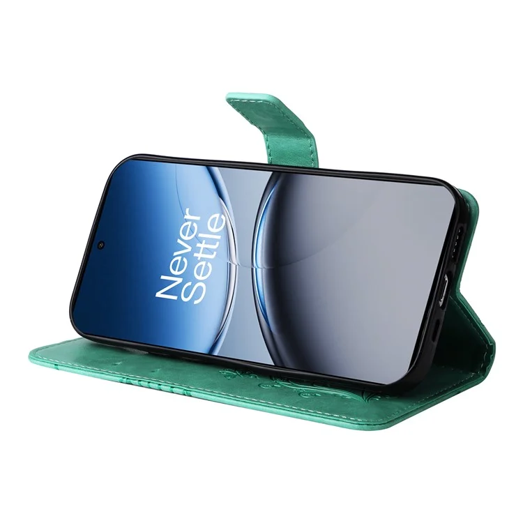Série de fleurs d'impression KT pour le boîtier OnePlus Nord 4 - Floral Butterfly Leather Wallet Phone Cover - Vert