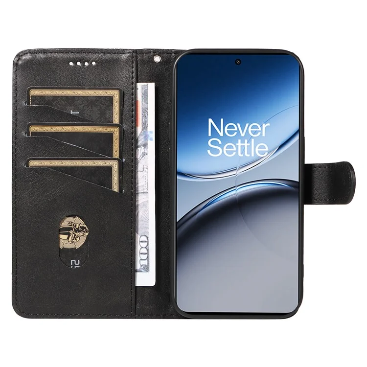 For OnePlus Nord 4 Case Flip Wallet T-Shape Lines Leather Phone Cover - Black