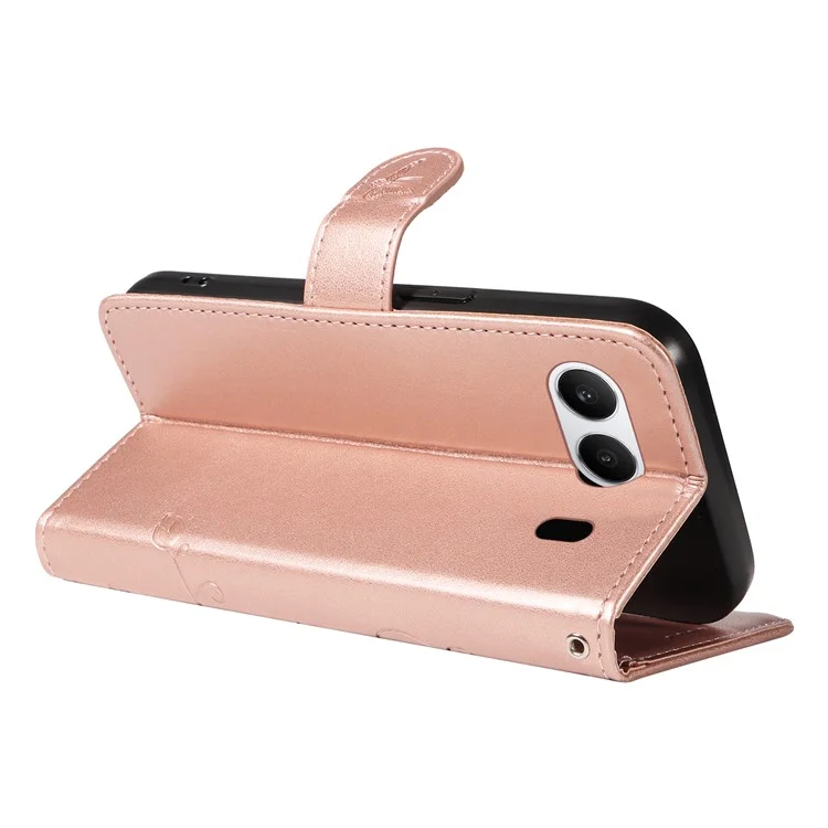 Per OnePlus Nord 4 Case Flower Pattern PU Leather Wallet Phone Cover - Rose Gold