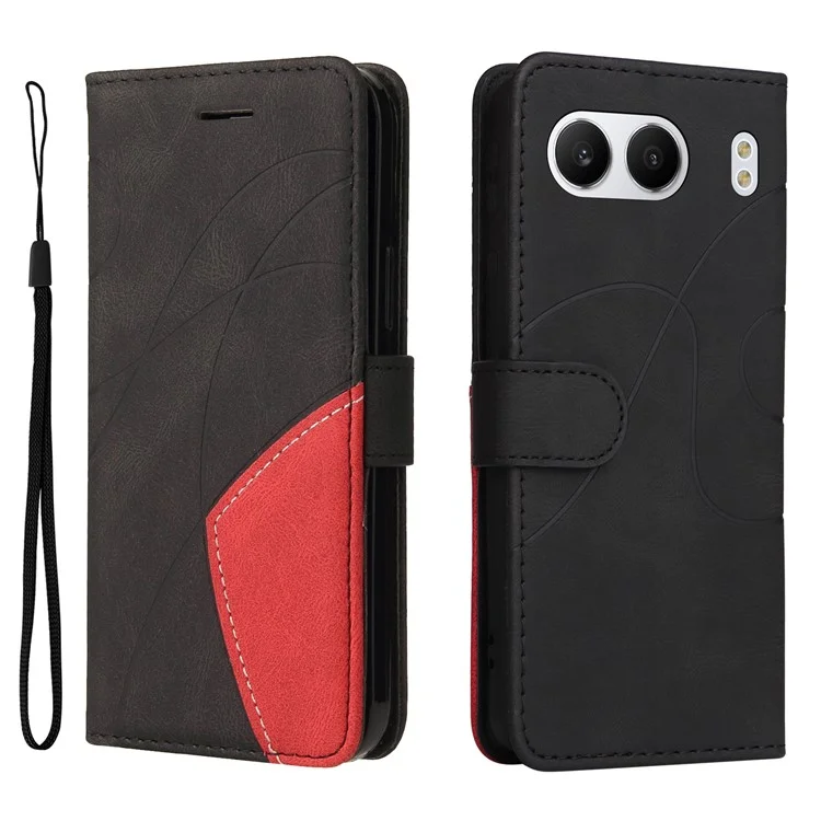 For OnePlus Nord 4 Leather Case Wallet Stand Color Splicing Phone Cover  - Black