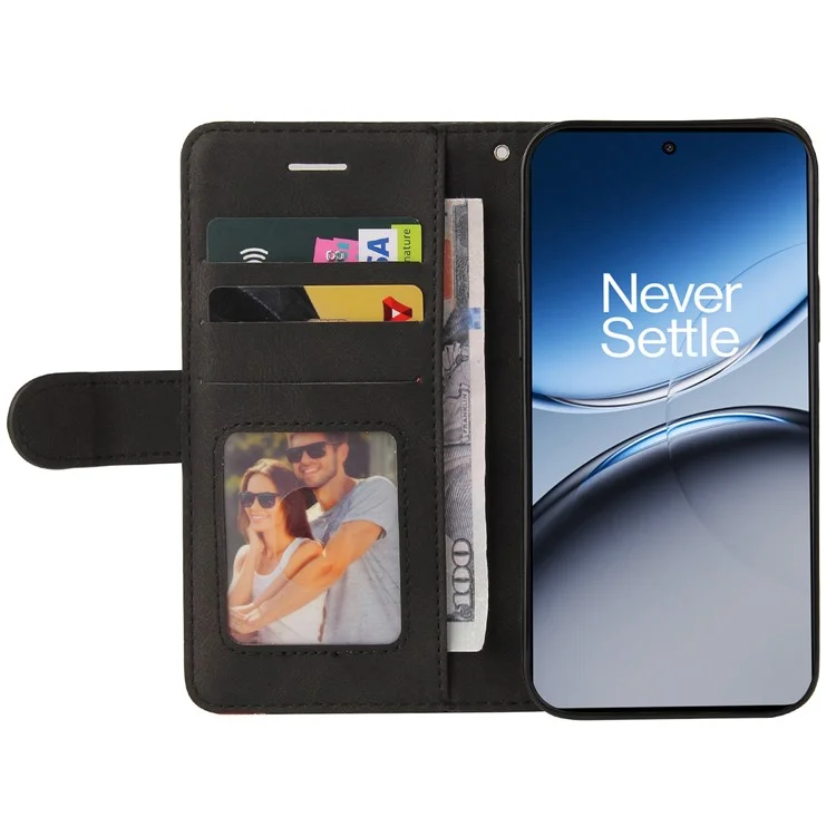 For OnePlus Nord 4 Leather Case Wallet Stand Color Splicing Phone Cover  - Black