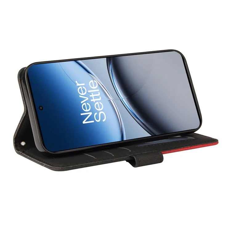 For OnePlus Nord 4 Leather Case Wallet Stand Color Splicing Phone Cover  - Black