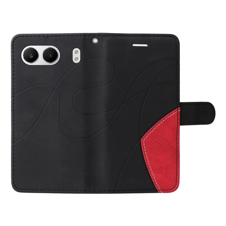For OnePlus Nord 4 Leather Case Wallet Stand Color Splicing Phone Cover  - Black