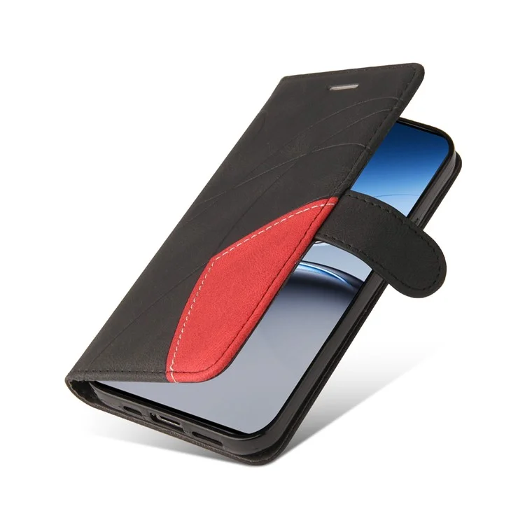 For OnePlus Nord 4 Leather Case Wallet Stand Color Splicing Phone Cover  - Black