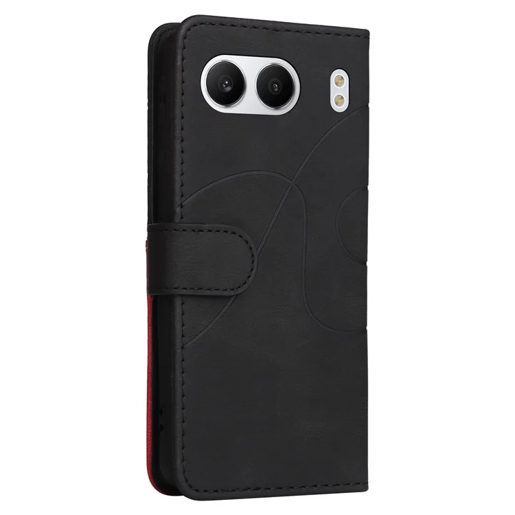 For OnePlus Nord 4 Leather Case Wallet Stand Color Splicing Phone Cover  - Black