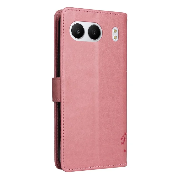 KT Imprinting Flower Series-3 Per OnePlus Nord 4 Case Albero a Gatto Modello Flip Custodia in Pelle per Telefono - Rosa