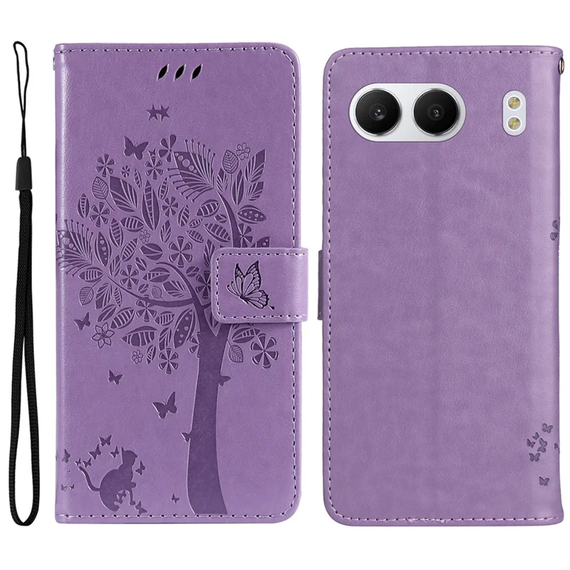 For OnePlus Nord 4 Phone Case with Stand Cat Tree Pattern Leather Wallet Mobile Cover - Light Purple