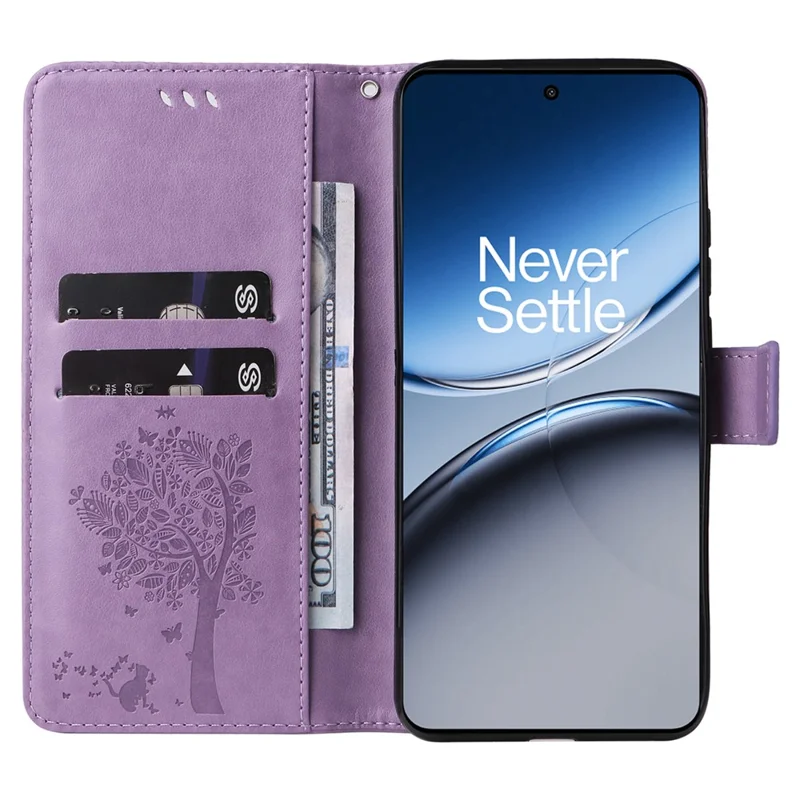 For OnePlus Nord 4 Phone Case with Stand Cat Tree Pattern Leather Wallet Mobile Cover - Light Purple