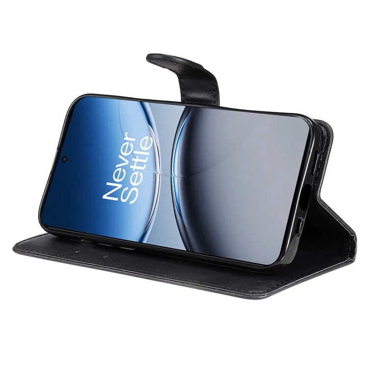 KT Leather Series-2 per OnePlus Nord 4 Case Colore Solido Custodia Telefonica in Pelle Portafoglio Stand - Nero