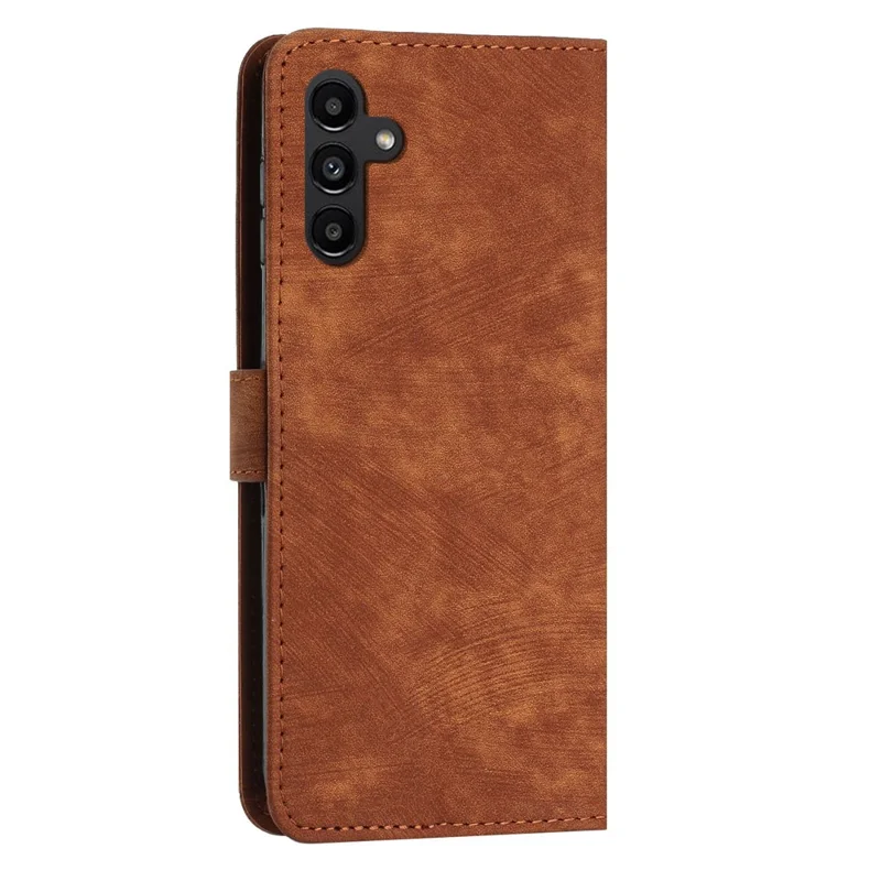For Samsung Galaxy A16 5G / A16 4G Case Imprinted Lines Leather Phone Cover Bookstyle Folding Stand - Brown