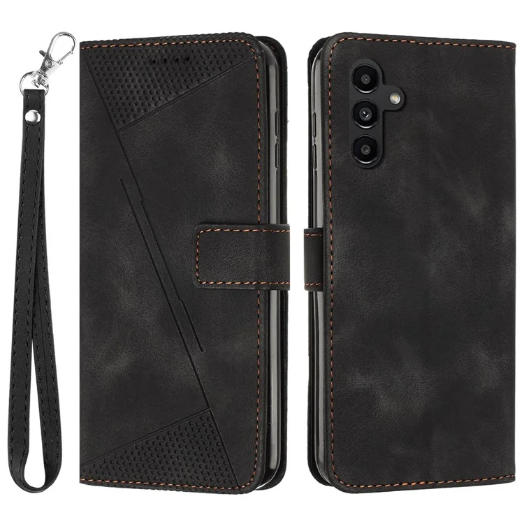 Para Samsung Galaxy A16 5G / A16 4G Capa Case Padrão de Triângulo Cobertura de Telefone de Couro com Alça de Mão Slots de Cartão - Preto