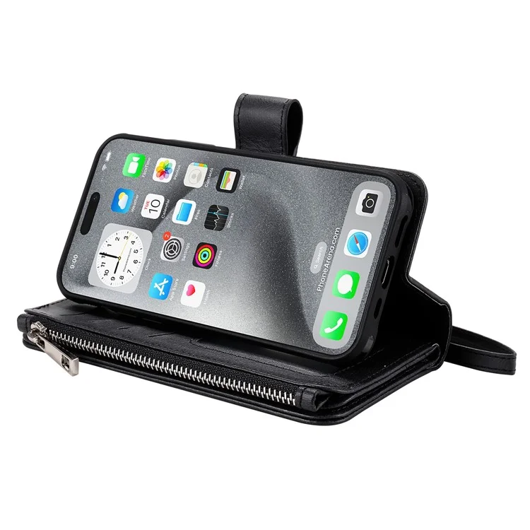 KT Multi-Functional Series-4 para iPhone 16 Pro Max Funda Desmontable de Cuero de PU con Cremallera - Negro