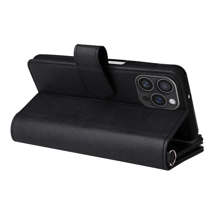 KT Multi-Functional Series-4 para iPhone 16 Pro Max Funda Desmontable de Cuero de PU con Cremallera - Negro