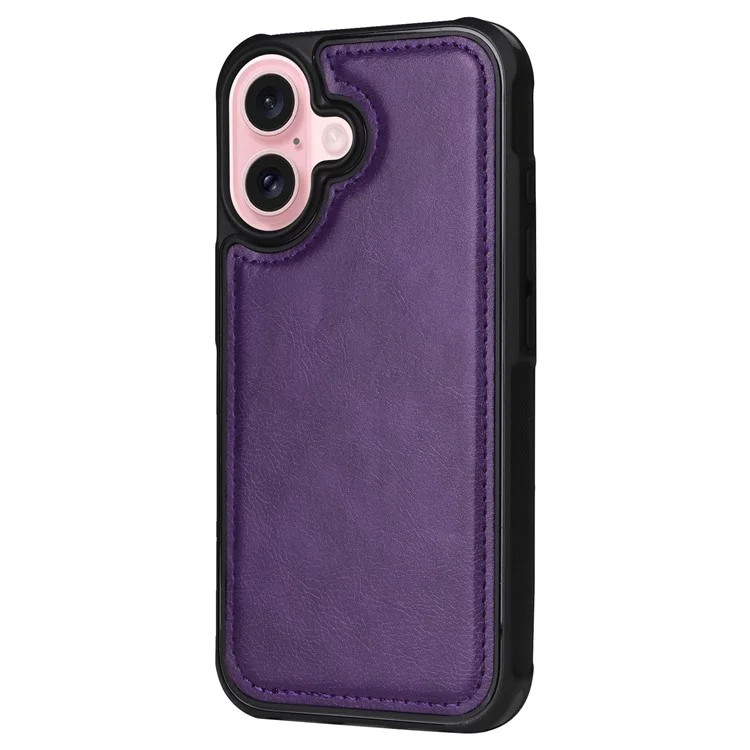 For iPhone 16 Magnetic Leather Case Mobile Cover with Detachable Zipper Wallet Strap - Purple