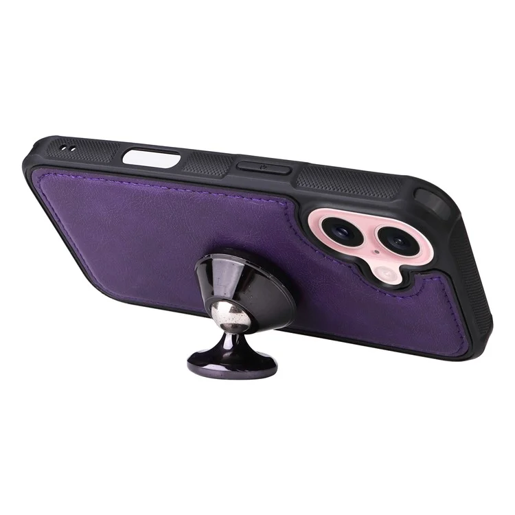 For iPhone 16 Magnetic Leather Case Mobile Cover with Detachable Zipper Wallet Strap - Purple