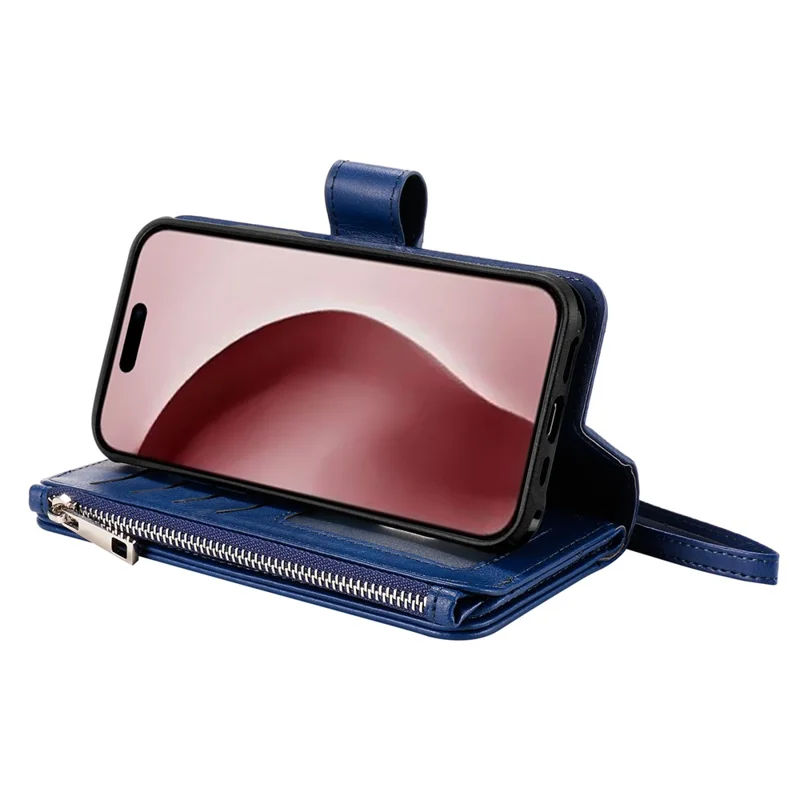 KT Série Multifonctionnelle 4 Pour Iphone 16 Pro Boîtier Détachable PU Leather Zipper Flip Wallet Téléphone - Bleu