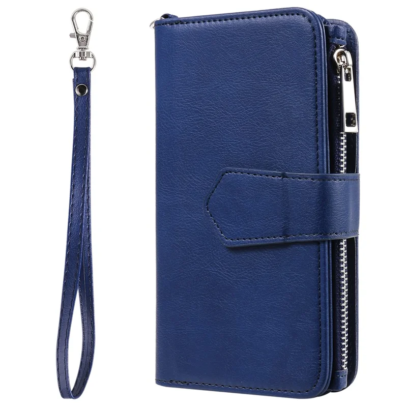 KT Série Multifonctionnelle 4 Pour Iphone 16 Pro Boîtier Détachable PU Leather Zipper Flip Wallet Téléphone - Bleu