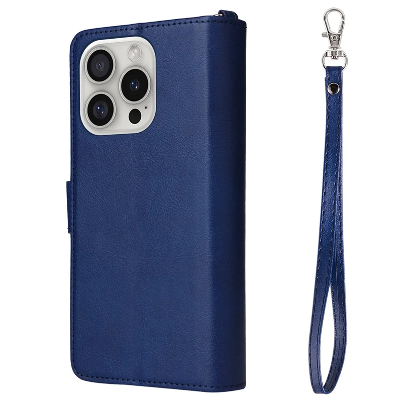 KT Série Multifonctionnelle 4 Pour Iphone 16 Pro Boîtier Détachable PU Leather Zipper Flip Wallet Téléphone - Bleu