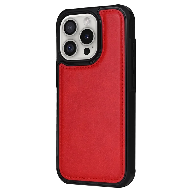 For iPhone 16 Pro Magnetic Leather Case Mobile Cover with Detachable Zipper Wallet Strap - Red