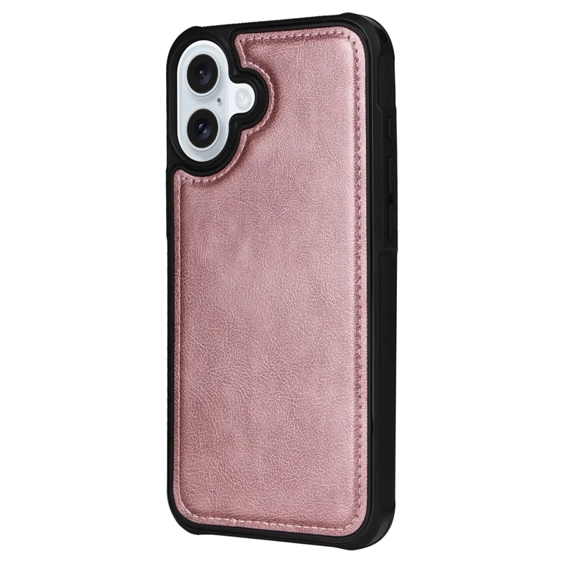 For iPhone 16 Plus Magnetic Leather Case Mobile Cover with Detachable Zipper Wallet Strap - Rose Gold