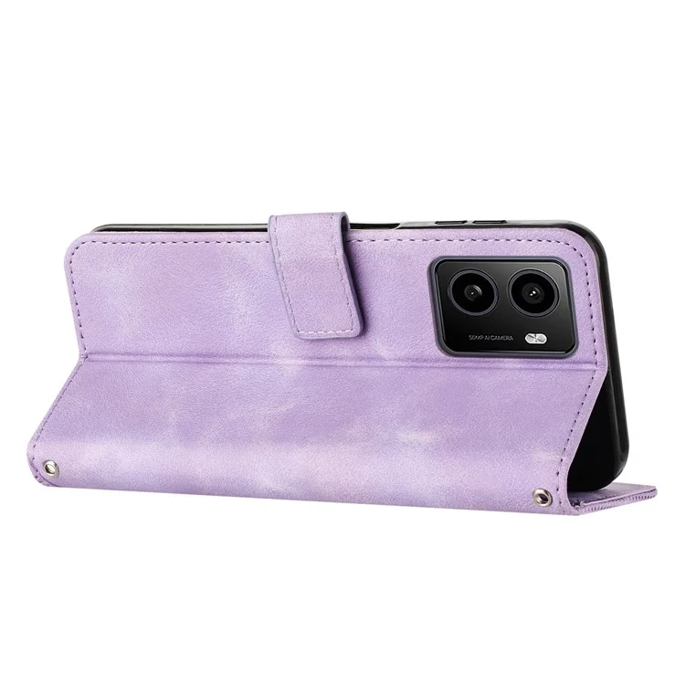 Для чехла HMD Pulse / Pulse Plus / Pulse Pro с треугольным узором, кожаный чехол для телефона с ремешком для руки и слотами для карт - фиолетовый